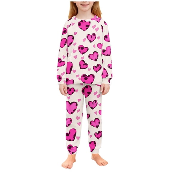Cethrio Girls Long Sleeve Pajama Sets, Pullover Printed 2 Piece Girls' Sleepwear Loungewear Multicolor Size 16