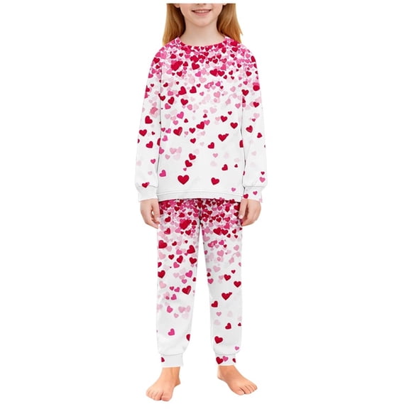 Cethrio Girls Long Sleeve Pajama Sets, Pullover Printed Two Piece Girls' Sleepwear Loungewear Multicolor Size 9-10 T