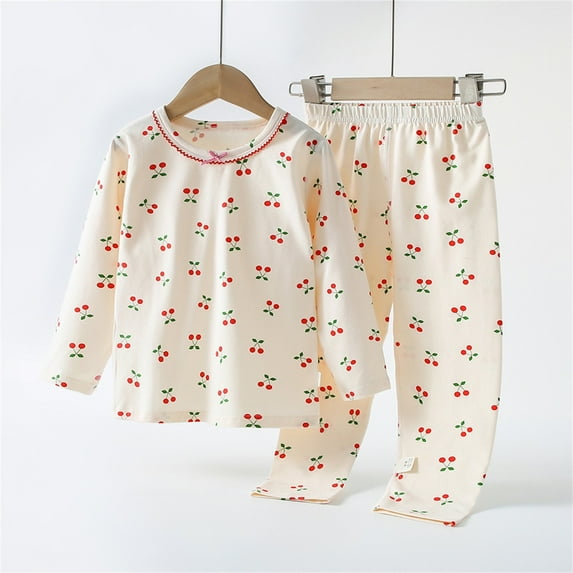 Cethrio Girls Long Sleeve Pajama Sets, Soft Cotton 2 Piece Girls' Sleepwear Red Size 10-12