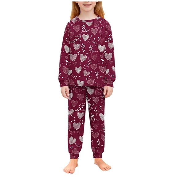Cethrio Girls Long Sleeve Pajama Sets, Two Piece Crew Neck Pullover Girls' Sleepwear Loungewear Multicolor Size 10-12
