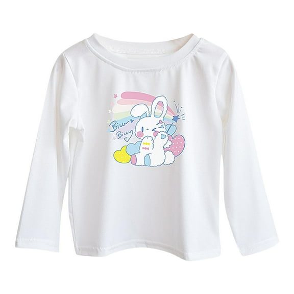 Cethrio Girls' Long Sleeve Tops, Casual Pullover Graphic Cotton Girls Clothing White Size 7-8
