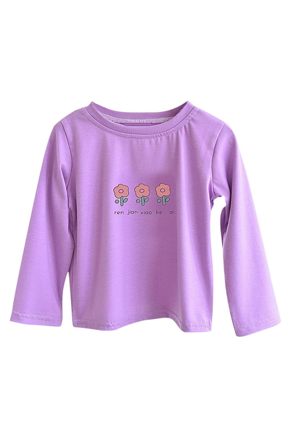 Girls' Long Sleeve Tops, Crewneck Cotton Graphic Casual Girls Clothing Purple Size 6