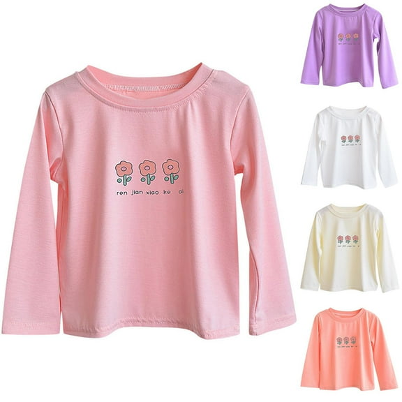 Cethrio Girls' Long Sleeve Tops, Crewneck Graphic Cotton Casual Girls Clothing Pink Size 6