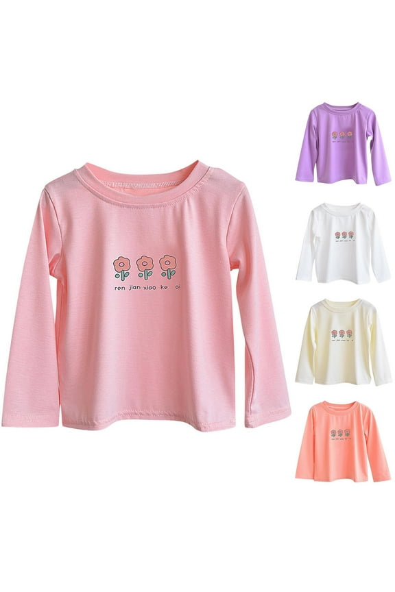 Girls' Long Sleeve Tops, Crewneck Graphic Cotton Casual Girls Clothing Pink Size 6