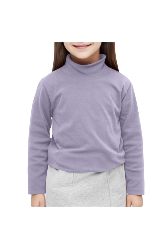 Girls Long Sleeve Tops, Half-turtleneck Cotton Pullover Soft Thermal Undershirts Purple Size 8