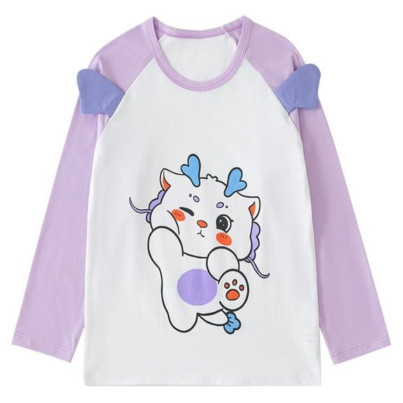 Cethrio Girls Long Sleeve Tops, Pullover Graphic Casual Cotton Spring Fall Blouses Purple Size 8 T