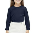 thumbnail image 1 of Cethrio Girls Long Sleeve Tops, Soft Pullover Cotton Crewneck Thermal Undershirts Navy Size 7-8, 1 of 5
