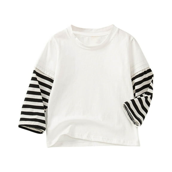 Cethrio Girls Long Sleeve Tops, Stripe Cotton Pullover Casual Spring Fall Blouses White Size 6