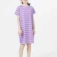 thumbnail image 1 of Cethrio Girls Nightgowns, Short Sleeve Stripe Summer Loose Sleepshirts Sleep Dresses Purple Size 11-12 T, 1 of 7