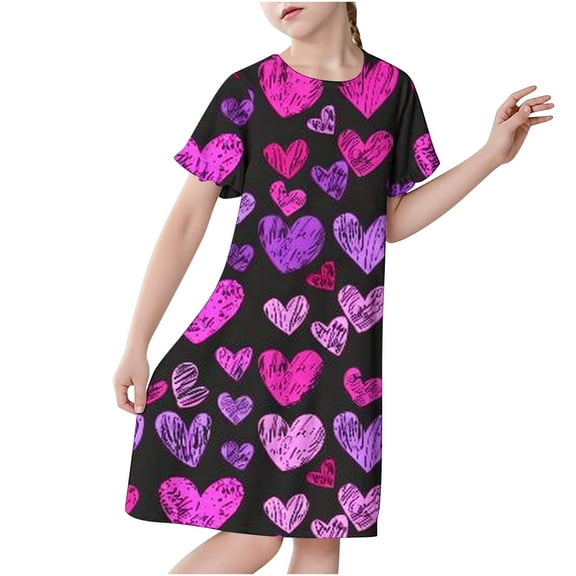 Cethrio Girls Nightgowns, Soft Summer Comfy Short Sleeve Sleep Dresses Multicolor Size 10-12 T