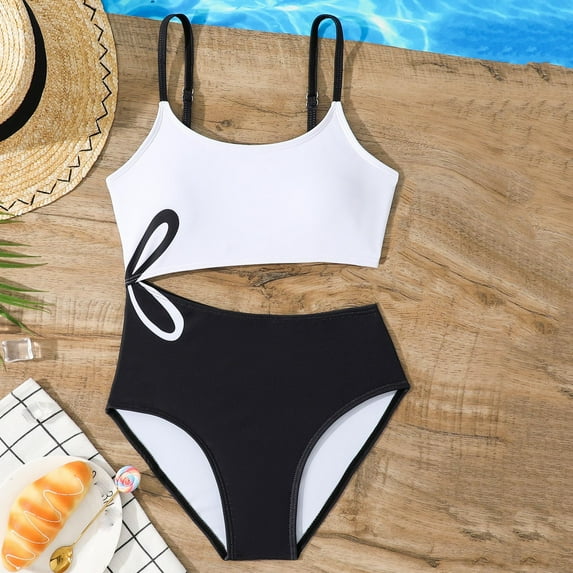 Cethrio Girls' One Piece Swimsuits, Quick-drying Vacation Casual Summer Girls'Swimwear Black Size 14-16