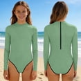 thumbnail image 1 of Cethrio Girls' One Piece Swimsuits, Surfing Vacation Long Sleeve Beach Kids Bathing Suit Green Size 10-12, 1 of 6