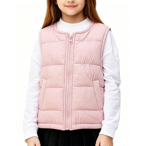 Cethrio Girls Outerwear Vests Size 6, Lightweight Sleeveless Zip up Warm Kids Puffer Vests Pink