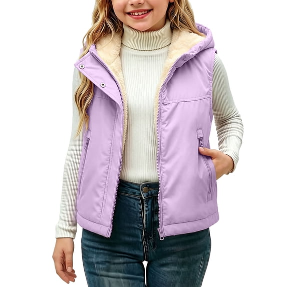 Cethrio Girls Outerwear Vests, Winter Thermal Stand Collar Zip up Kids Puffer Vests Purple Size 3-4 T