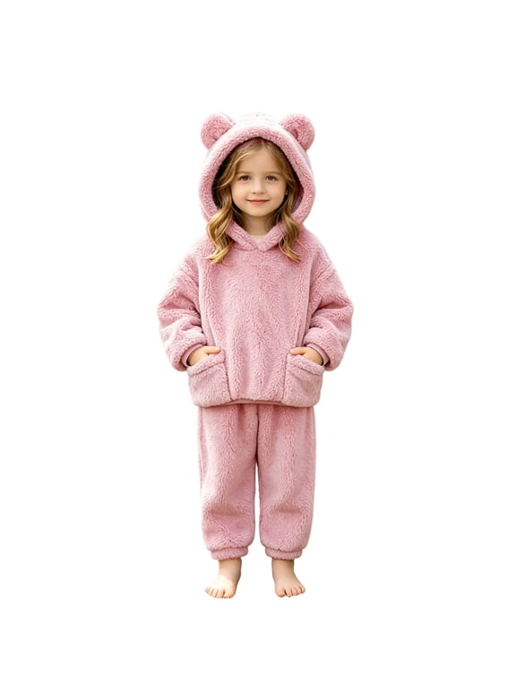 Girls Outfit Sets 2 Piece, Casual Fleece Long Sleeve Fall Girls' Clothing Sets Pink Size 4-5 T