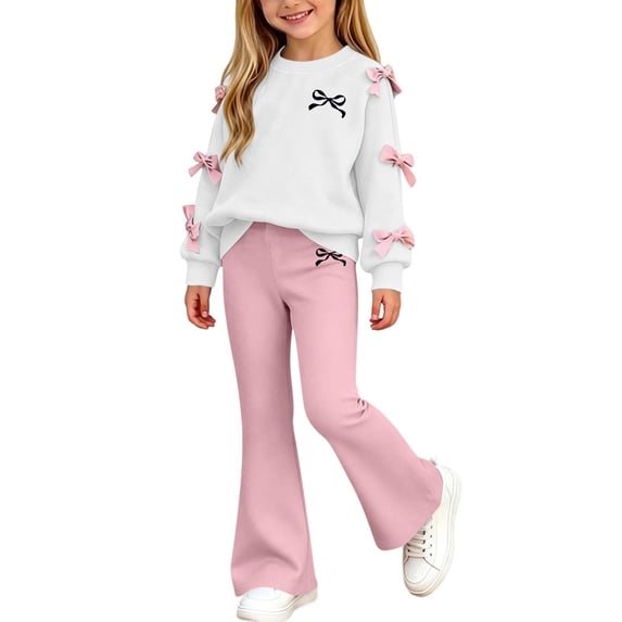 Cethrio Girls Outfit Sets 2 Piece, Outdoor Long Sleeve Spring Fall Printed Girls' Clothing Sets Size 14 Beige