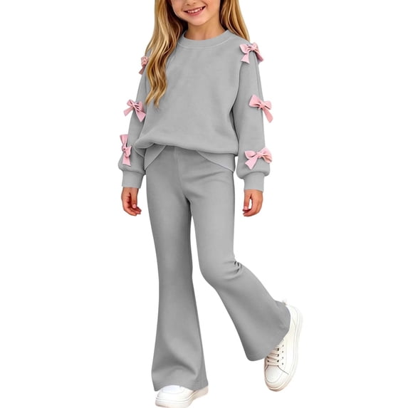 Cethrio Girls Outfit Sets 2 Piece, Printed Long Sleeve Pullover Spring Fall Girls' Clothing Sets Gray Size 11-12 T