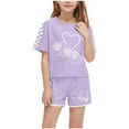 thumbnail image 1 of Cethrio Girls Outfit Sets, 2 Piece Short Sleeve Printed Summer Girls' Clothing Sets Purple Size 10-12T, 1 of 7