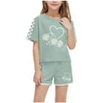 thumbnail image 1 of Cethrio Girls Outfit Sets, 2 Piece Summer Printed Short Sleeve Girls' Clothing Sets Army Green Size 10-12T, 1 of 7