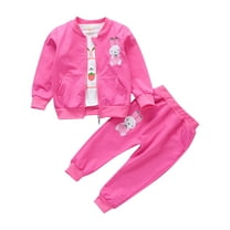 Cethrio Girls Outfit Sets, 3 Piece Long Sleeve Cute Sweatshirts and Sweatpants Sets Hot Pink Size 6