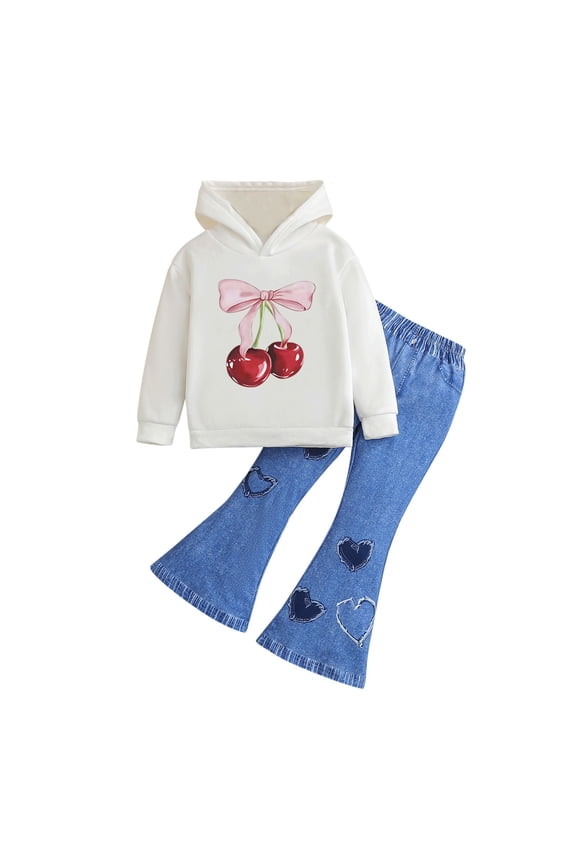 Girls Outfit Sets, Casual 2 PC Long Sleeve Hoodies with Jeans Sets White Size 7-8