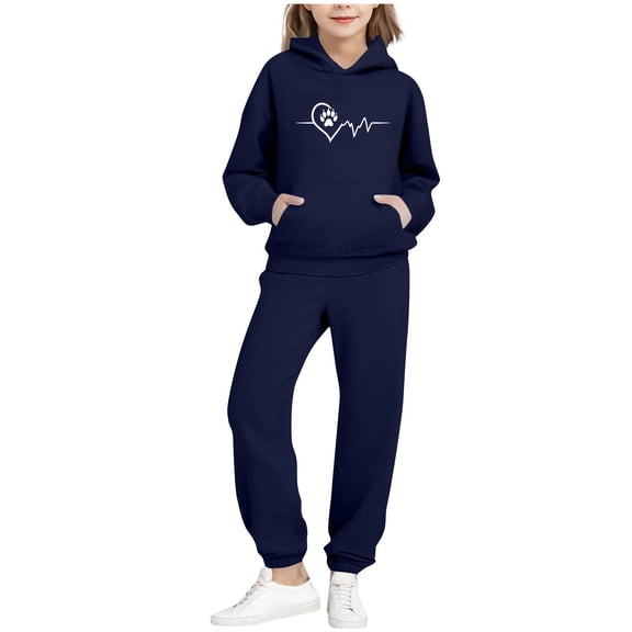 Cethrio Girls Outfit Sets, Casual 2 Piece Long Sleeve Athletic Hoodies and Sweatpants Sets Dark Blue Size 5T