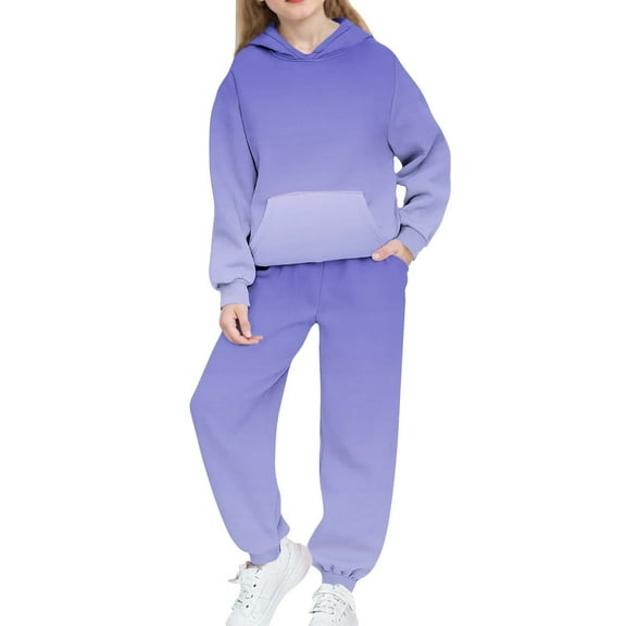 Cethrio Girls Outfit Sets, Fall Winter Long Sleeve Warm Casual Hoodies and Sweatpants Sets Purple Size 12
