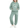 thumbnail image 1 of Cethrio Girls Outfit Sets, Fall Winter Printed Warm Long Sleeve Hoodies and Sweatpants Sets Green Size 14-16, 1 of 5