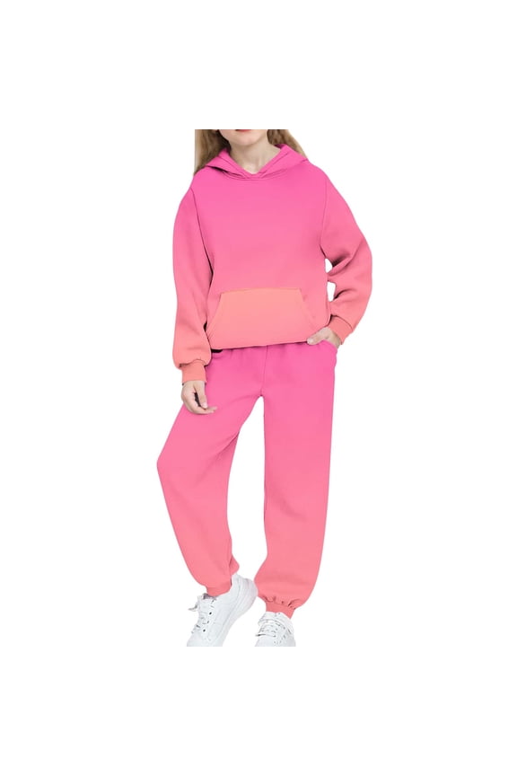 Girls Outfit Sets, Fall Winter Warm Casual Long Sleeve Hoodies and Sweatpants Sets Hot Pink Size 14-16