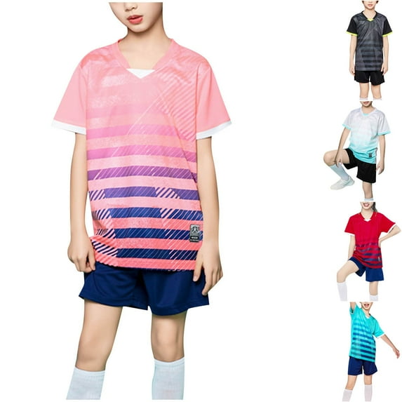 Cethrio Girls Outfit Sets, Football Quick-dry Summer T-shirts and Shorts Sets Pink Size 8