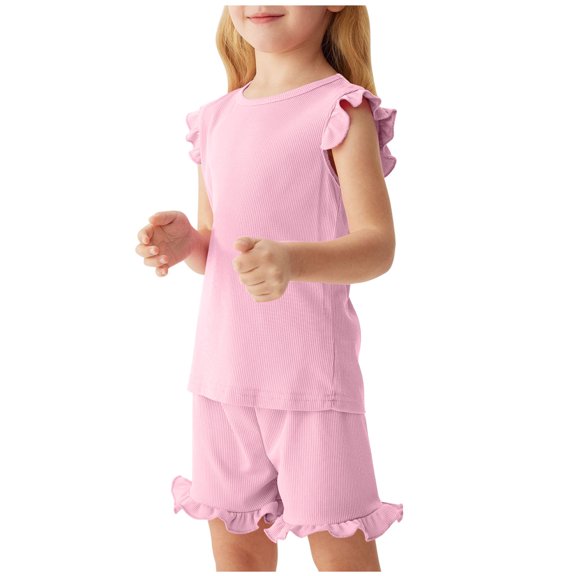 Cethrio Girls Outfit Sets, Gifts Sleeveless 2 Piece Summer Girls' Clothing Sets Pink Size 2-8 T