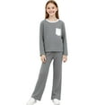 thumbnail image 1 of Cethrio Girls Outfit Sets, Knitting Cotton Casual Long Sleeve 2 PC Tops and Pants Sets Gray Size 12, 1 of 4