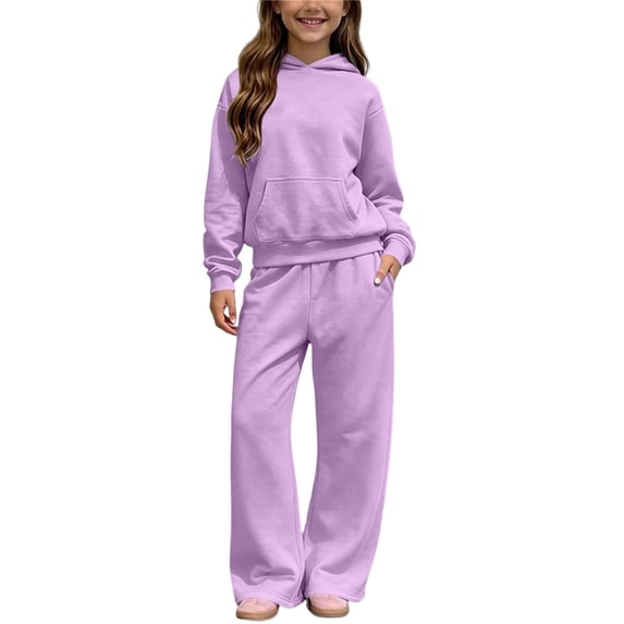 Cethrio Girls Outfit Sets Long Sleeve, 2 Piece Casual Fleece-Lined Girls' Clothing Sets Purple Size 9-10 T