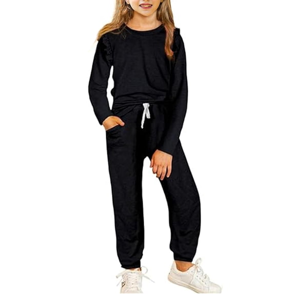 Cethrio Girls Outfit Sets, Long Sleeve 2 Piece Sweatshirts and Sweatpants Set Black Size 12-13 T