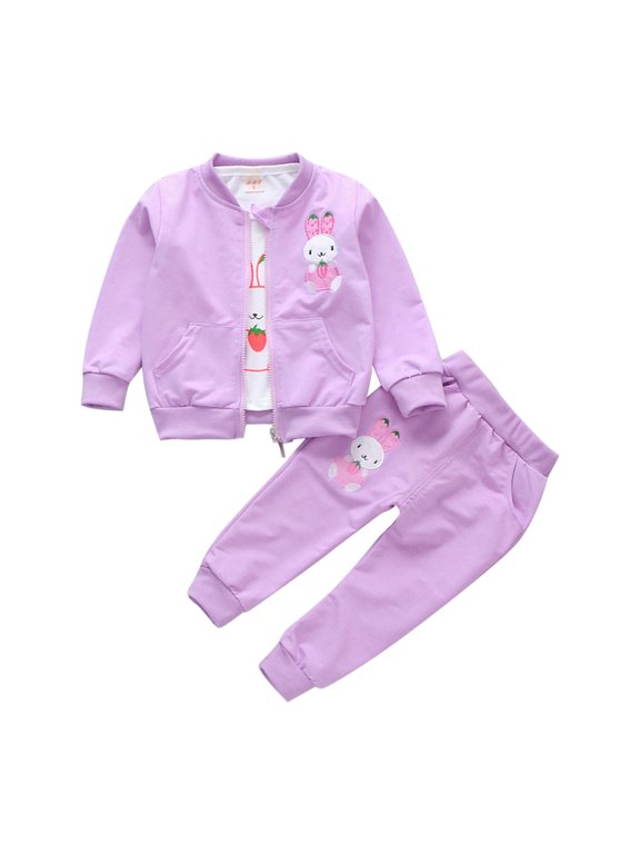 Girls Outfit Sets, Long Sleeve 3 Piece Cute Sweatshirts and Sweatpants Sets Purple Size 7