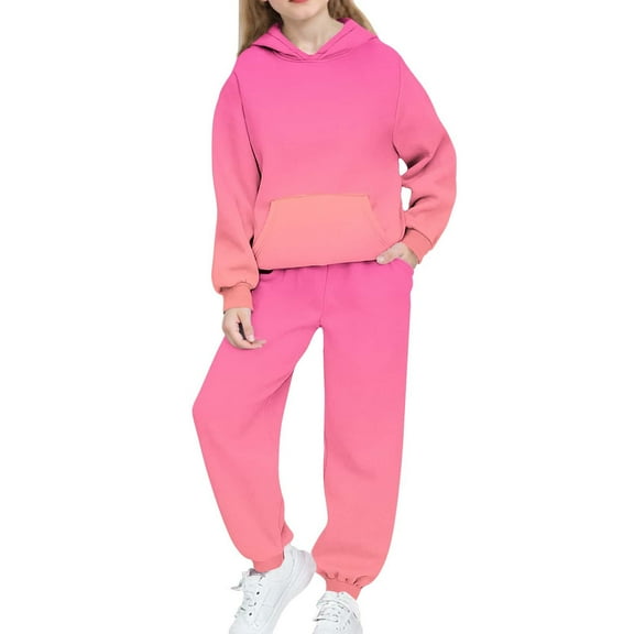 Cethrio Girls Outfit Sets, Long Sleeve Casual Fall Winter Warm Hoodies and Sweatpants Sets Hot Pink Size 10-12