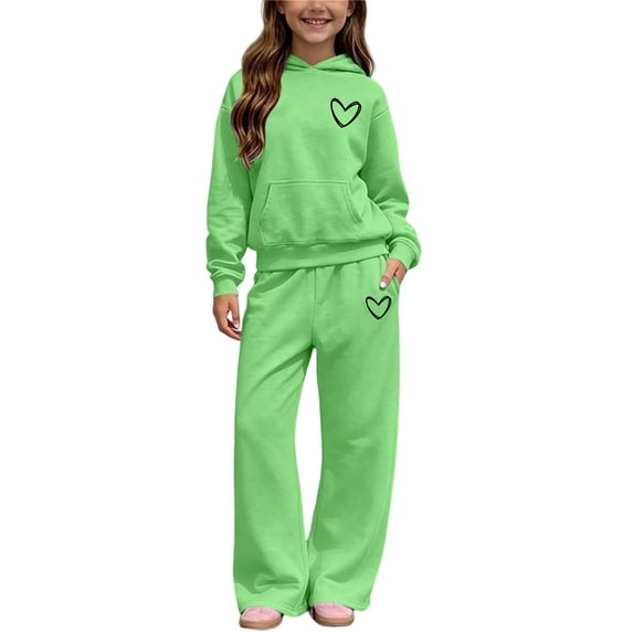 Cethrio Girls Outfit Sets, Long Sleeve Fleece-lined 2 Piece Hoodies and Sweatpants Sets Mint Green Size 9-10 T