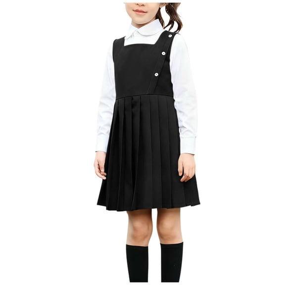 Cethrio Girls Outfit Sets, Long Sleeve School Uniform 2 Piece Shirts and Dresses Sets Black Size 6
