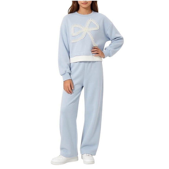 Cethrio Girls Outfit Sets Long Sleeve, Sports 2 Piece Casual Girls' Clothing Sets Blue Size 10-12