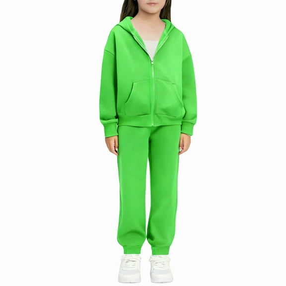 Cethrio Girls Outfit Sets, Long Sleeve Warm Zip up 2 Piece Girls' Clothing Sets Mint Green Size 7-8