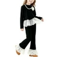 thumbnail image 1 of Cethrio Girls Outfit Sets, Ruffled Hem 2 Piece Long Sleeve Knitting Cotton Girls' Clothing Sets Black Size 7-8, 1 of 3