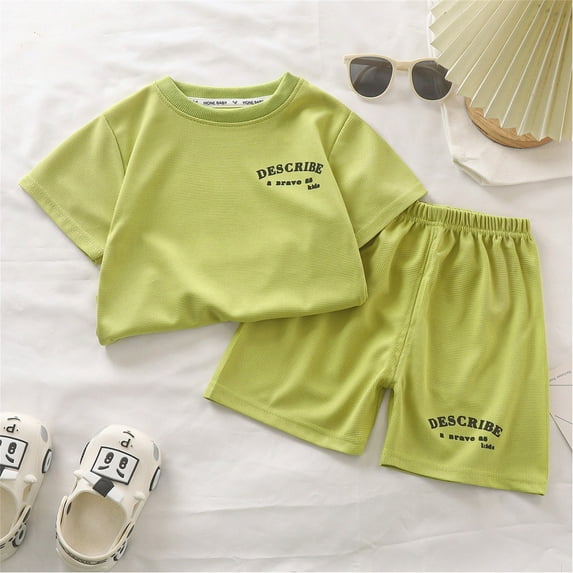 Cethrio Girls Outfit Sets, Short Sleeve Casual Summer Shirts and Shorts Sets Green Size 7-8 T