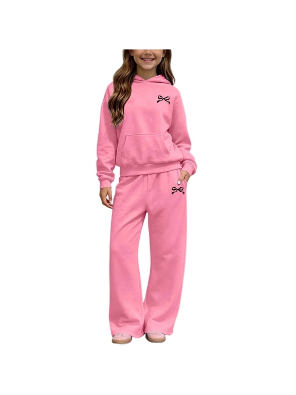 Girls Outfit Sets Size 14, Fall Winter Long Sleeve Fleece-lined Hoodies and Sweatpants Sets Pink