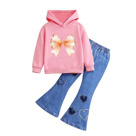 Cethrio Girls Outfit Sets, Spring Long Sleeve Two Piece Hoodies and Jeans Sets Pink Size 6