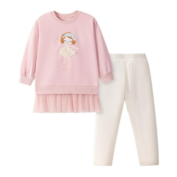 Cethrio Girls Outfit Sets, Warm 2 Piece Long Sleeve Sweatshirts and Leggings Sets Pink Size 7-8 T