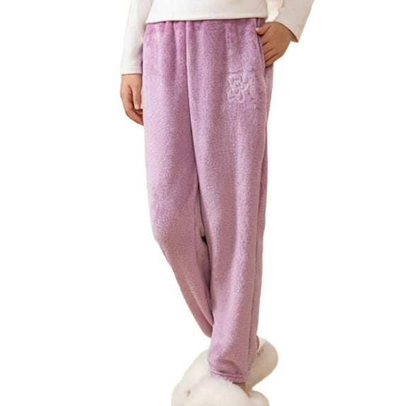 Cethrio Girls Pajama Pants Size 8, Elastic Waist Fleece Warm Soft Winter Pants for Boy Purple