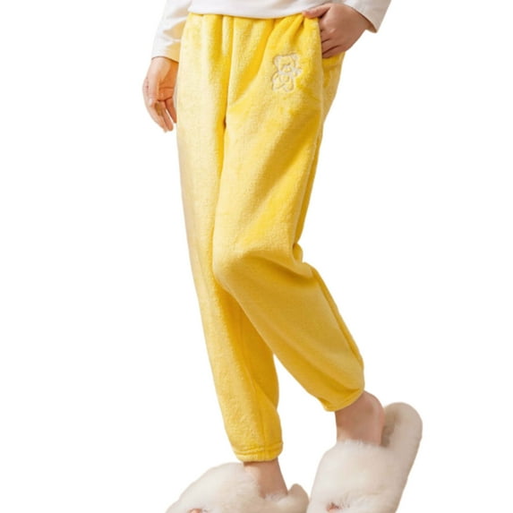 Cethrio Girls Pajama Pants, Fleece Soft Warm Elastic Waist Winter Pants for Boy Yellow Size 8