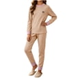 thumbnail image 1 of Cethrio Girls Pajama Sets 2 Piece, Long Sleeve Crew Neck Fall Winter Soft Girls' Sleepwear Pink Size 10-12, 1 of 7
