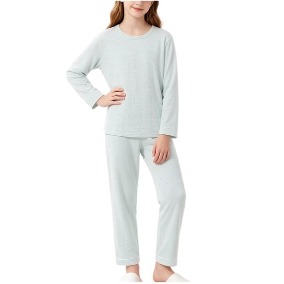 Cethrio Girls Pajama Sets 2 Piece, Soft Long Sleeve Fall Winter Casual Girls' Sleepwear Green Size 13-14 T