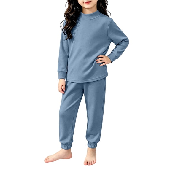 Cethrio Girls Pajama Sets, Comfortable Fall Winter Long Sleeve 2 Piece Thermal Underwear Sets Size 15-16 Years Blue